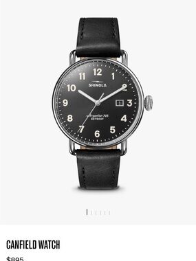 Shinola Canfield Black Dial Leather-Strap Watch